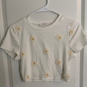 Storia Cream Floral Embroidered Tee